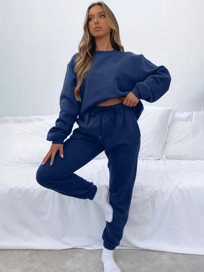 Outfit Sets- Matching Sweatpants & Sweatshirt for Active Days- Blue- Pekosa Women Clothing