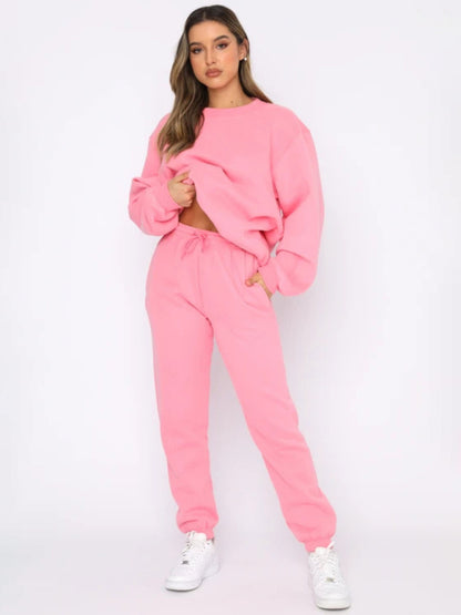 Outfit Sets- Matching Sweatpants & Sweatshirt for Active Days- Peach- Pekosa Women Clothing