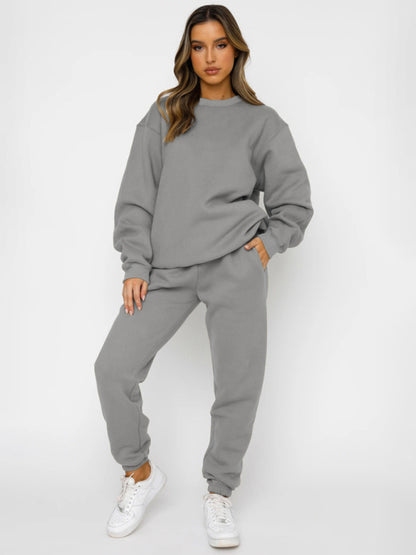 Outfit Sets- Matching Sweatpants & Sweatshirt for Active Days- Grey- Pekosa Women Clothing