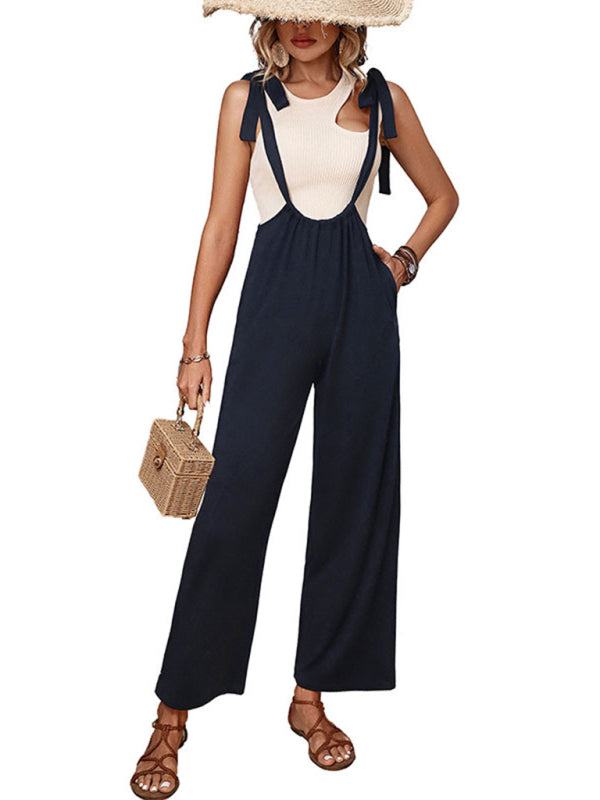 Overalls- Women’s Bib Pants Wide-leg Tie-Shoulders Overalls- - Pekosa Women Clothing