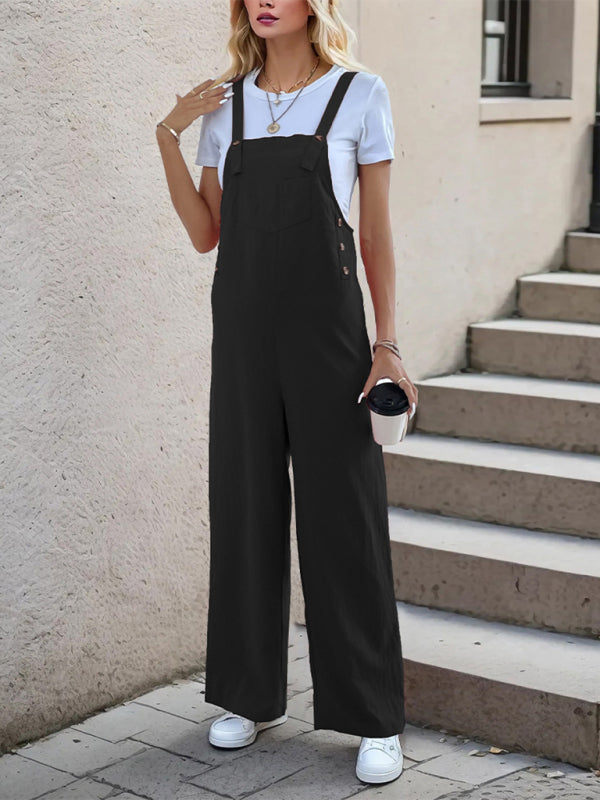 Overalls- Women's Solid Bib Pants Overalls - Full-Length Utility Playsuit- - Pekosa Women Fashion