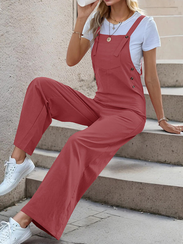 Overalls- Women's Solid Bib Pants Overalls - Full-Length Utility Playsuit- - Pekosa Women Fashion