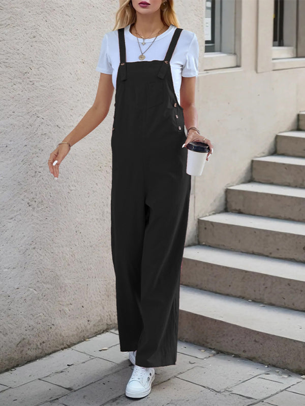 Overalls- Women's Solid Bib Pants Overalls - Full-Length Utility Playsuit- - Pekosa Women Fashion