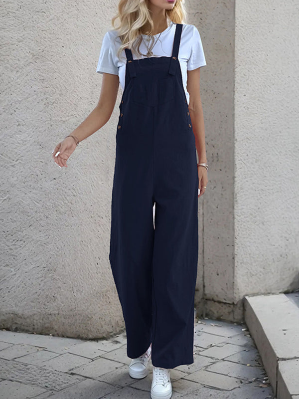 Overalls- Women's Solid Bib Pants Overalls - Full-Length Utility Playsuit- - Pekosa Women Fashion