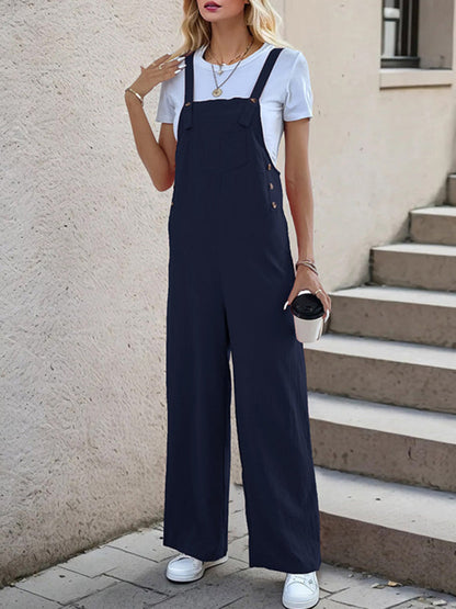 Overalls- Women's Solid Bib Pants Overalls - Full-Length Utility Playsuit- - Pekosa Women Fashion