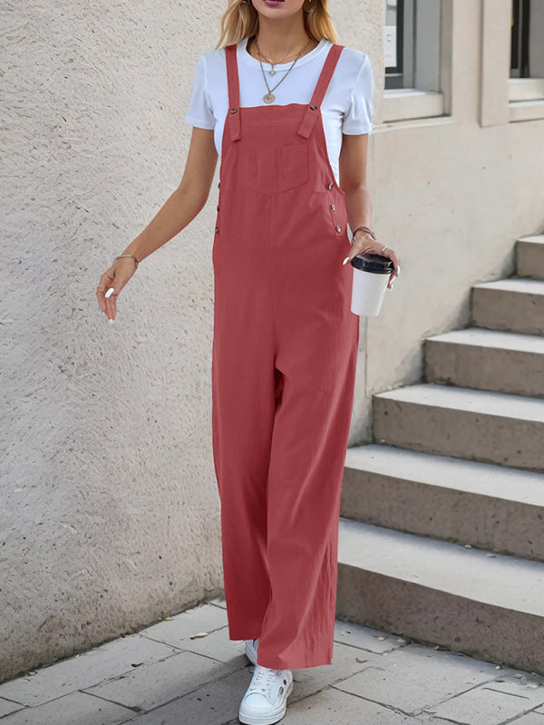 Overalls- Women's Solid Bib Pants Overalls - Full-Length Utility Playsuit- - Pekosa Women Fashion