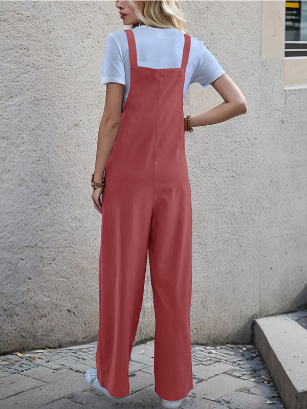 Overalls- Women's Solid Bib Pants Overalls - Full-Length Utility Playsuit- - Pekosa Women Fashion