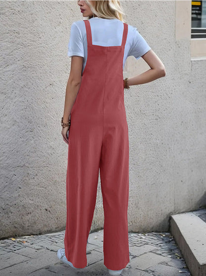 Overalls- Women's Solid Bib Pants Overalls - Full-Length Utility Playsuit- - Pekosa Women Fashion