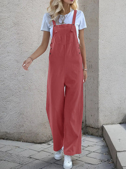 Overalls- Women's Solid Bib Pants Overalls - Full-Length Utility Playsuit- - Pekosa Women Fashion
