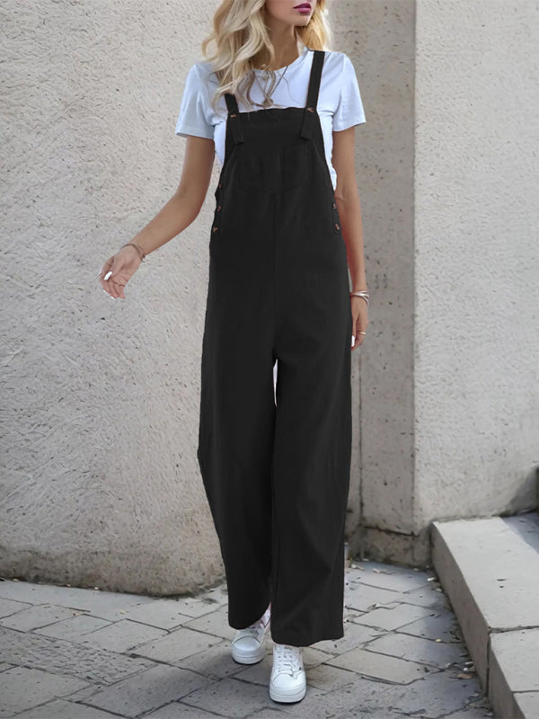 Overalls- Women's Solid Bib Pants Overalls - Full-Length Utility Playsuit- - Pekosa Women Fashion