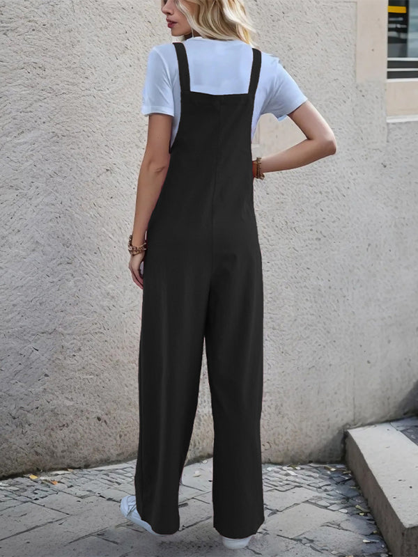 Overalls- Women's Solid Bib Pants Overalls - Full-Length Utility Playsuit- - Pekosa Women Fashion