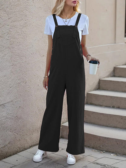 Overalls- Women's Solid Bib Pants Overalls - Full-Length Utility Playsuit- - Pekosa Women Fashion