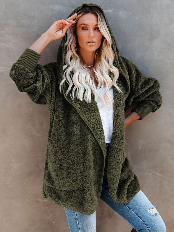 Overcoat Hoodies- Plush Sherpa Hoodie - Oversized Jacket- - Pekosa Women Clothing