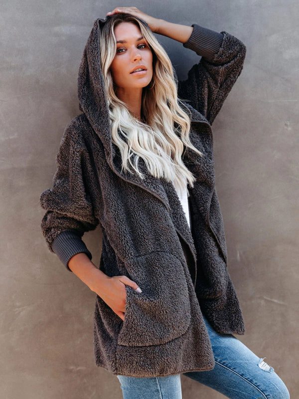 Overcoat Hoodies- Plush Sherpa Hoodie - Oversized Jacket- - Pekosa Women Clothing