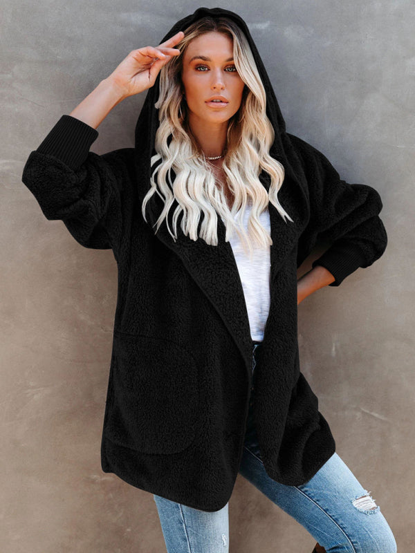 Overcoat Hoodies- Plush Sherpa Hoodie - Oversized Jacket- - Pekosa Women Clothing