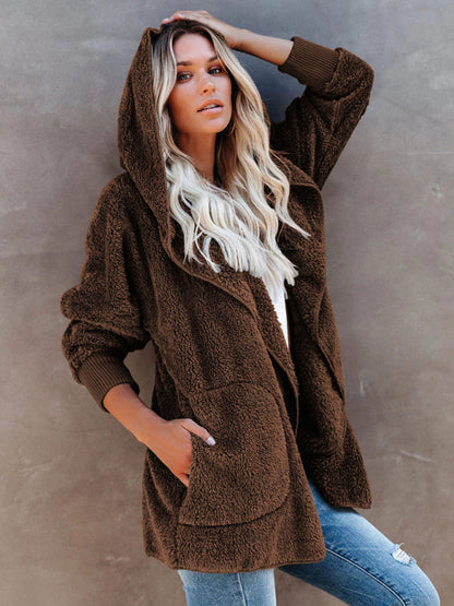 Overcoat Hoodies- Plush Sherpa Hoodie - Oversized Jacket- - Pekosa Women Clothing