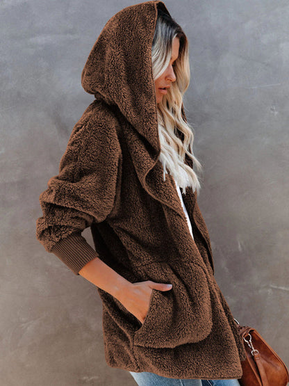 Overcoat Hoodies- Plush Sherpa Hoodie - Oversized Jacket- - Pekosa Women Clothing