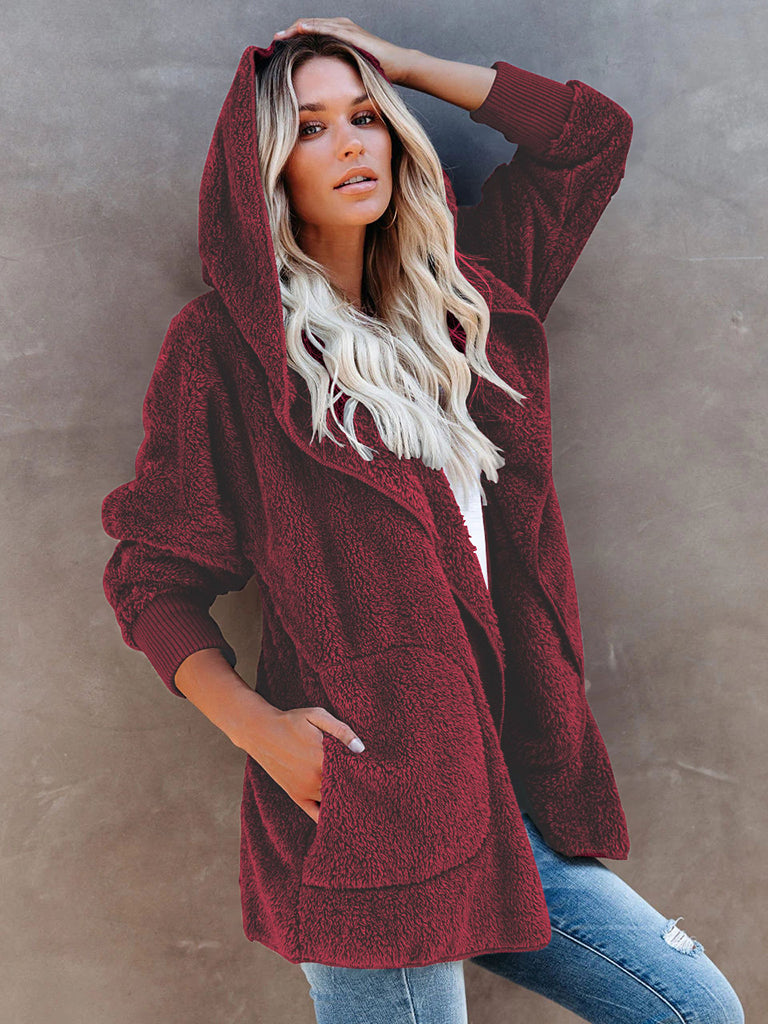 Overcoat Hoodies- Plush Sherpa Hoodie - Oversized Jacket- - Pekosa Women Clothing