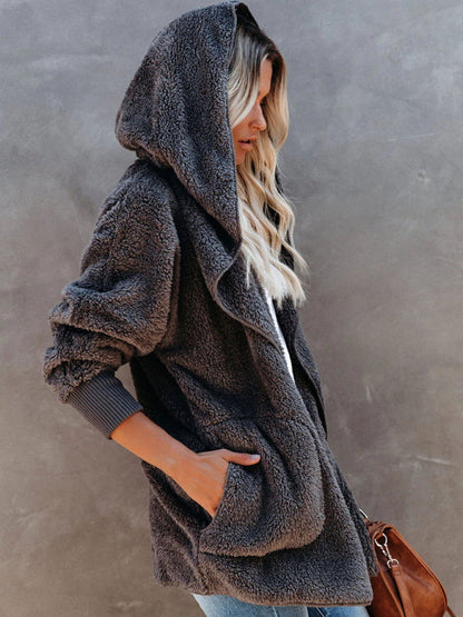 Overcoat Hoodies- Plush Sherpa Hoodie - Oversized Jacket- - Pekosa Women Clothing