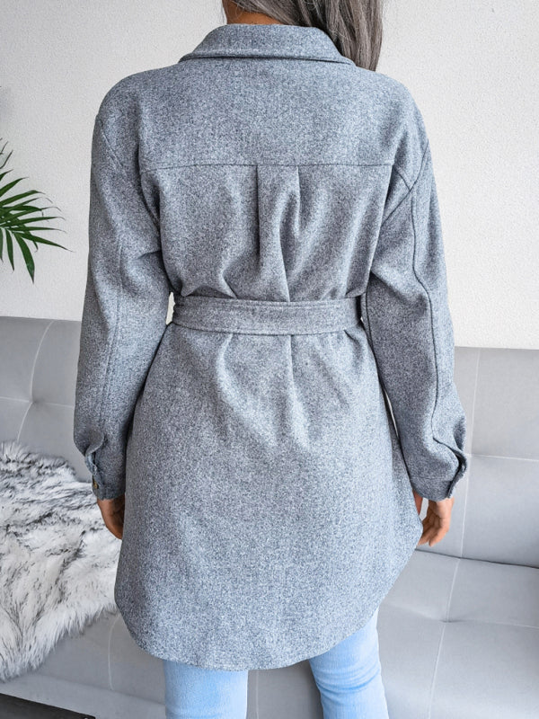 Overcoats- Plush Wool Overcoat - Long Belted Jacket- - Pekosa Women Clothing