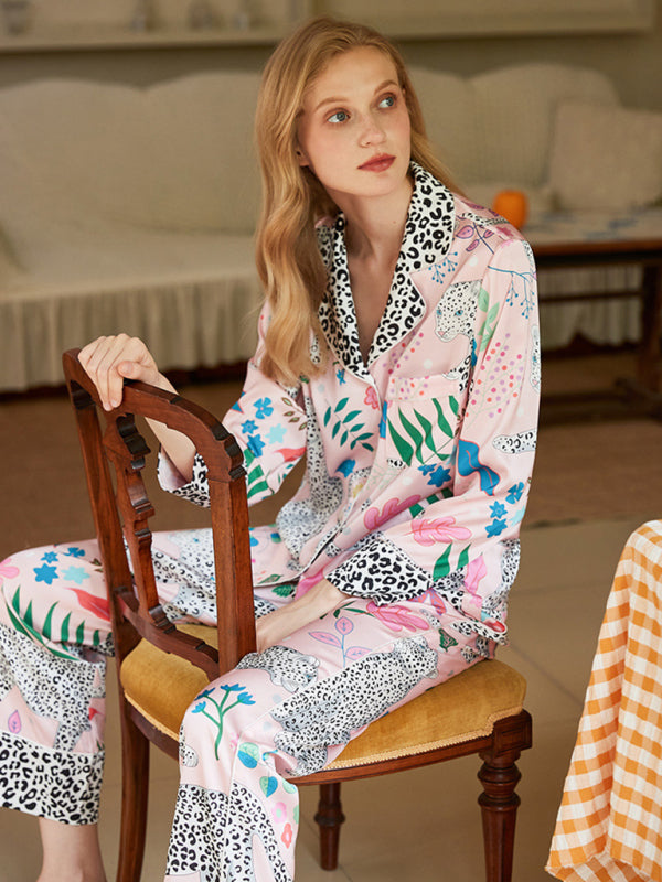 Pajamas- Floral Lounge Print 2 Piece Pajama Set - Long Sleeve Shirt & Pants- - Pekosa Women Clothing