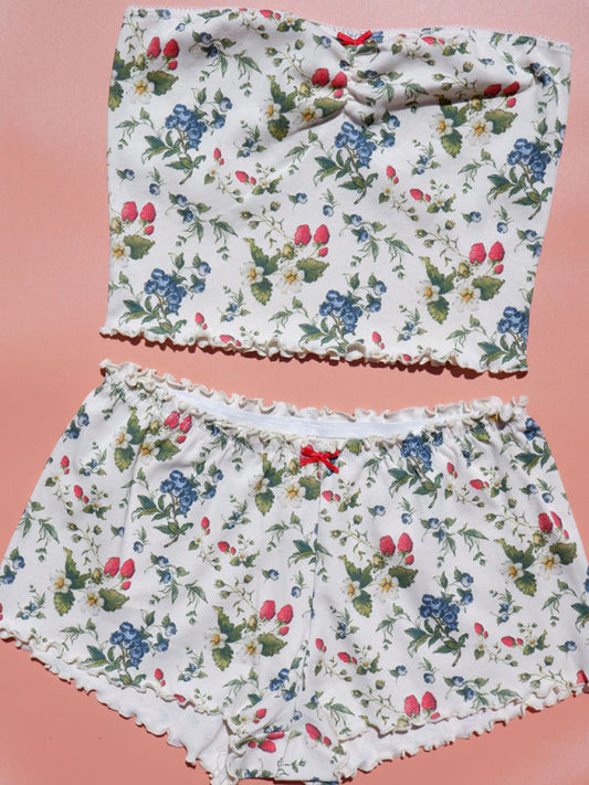 Pajamas- Summer 2-Piece Floral Print Pajamas - Cami Top and Shorts- Pattern1- Pekosa Women Clothing