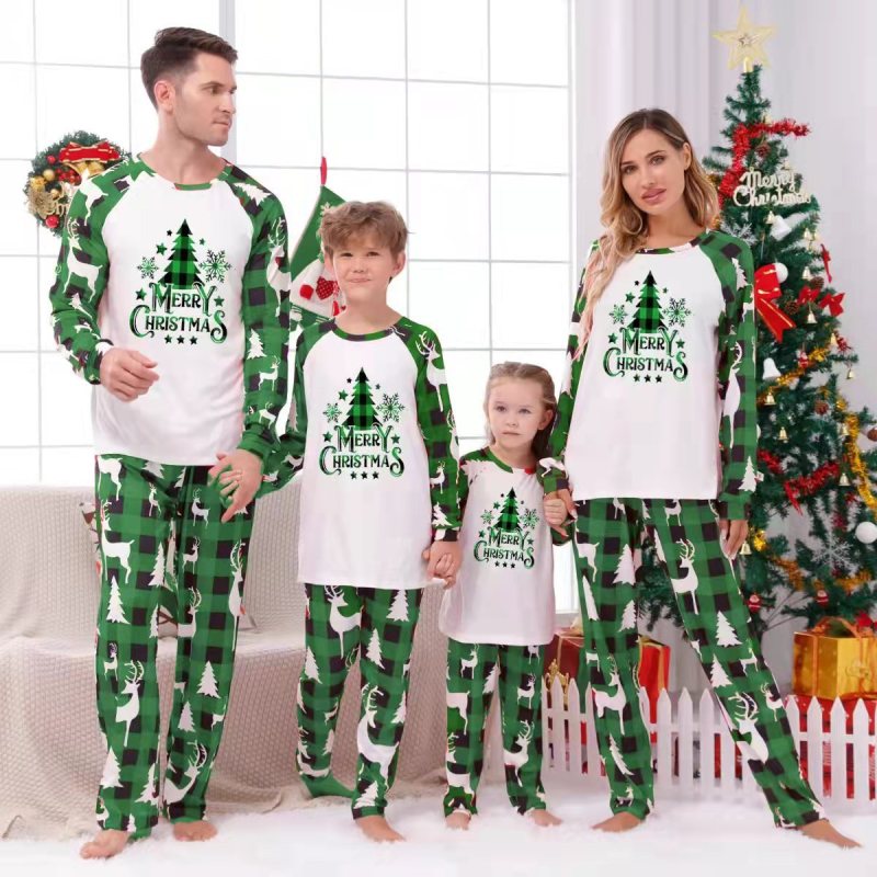 Pajamas set- Merry Christmas Family Plaid Tree Pajamas Set- Pattern1- Pekosa Women Clothing