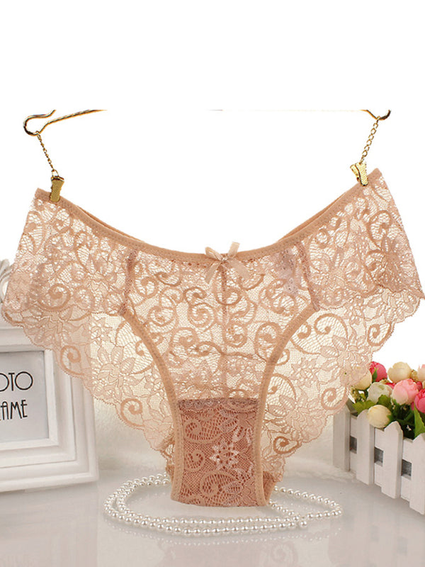 Panties- Floral Lace Underwear - Panty Briefs for Women- Nude- Pekosa Women Clothing