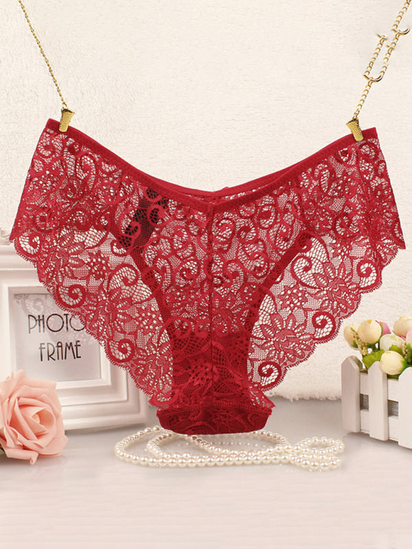 Panties- Floral Lace Underwear - Panty Briefs for Women- Red- Pekosa Women Clothing