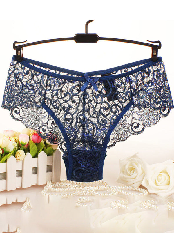 Panties- Floral Lace Underwear - Panty Briefs for Women- Purplish blue navy- Pekosa Women Clothing