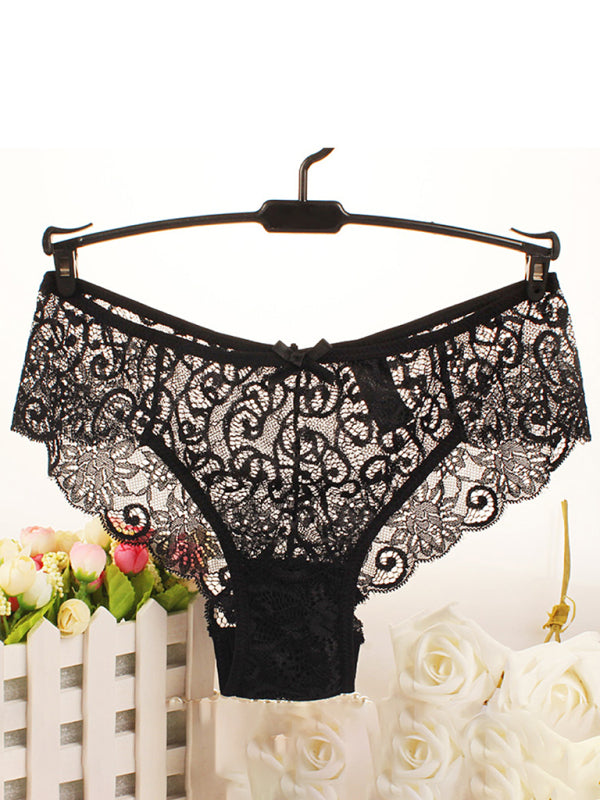 Panties- Floral Lace Underwear - Panty Briefs for Women- Black- Pekosa Women Clothing