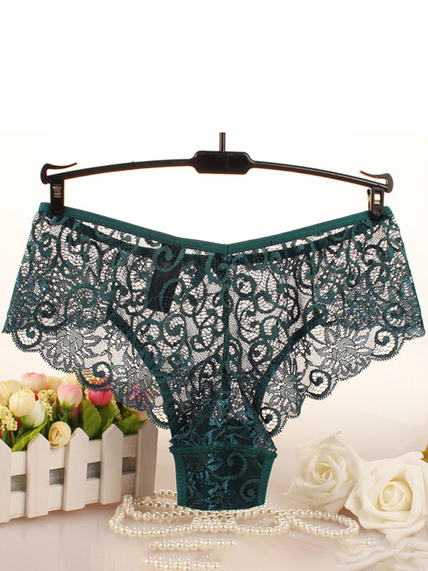 Panties- Floral Lace Underwear - Panty Briefs for Women- Green black jasper- Pekosa Women Clothing