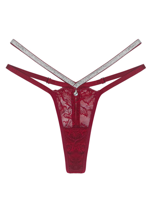 Panties- Lace Sparkle T-String Lingerie for Women- Wine Red- Pekosa Women Clothing