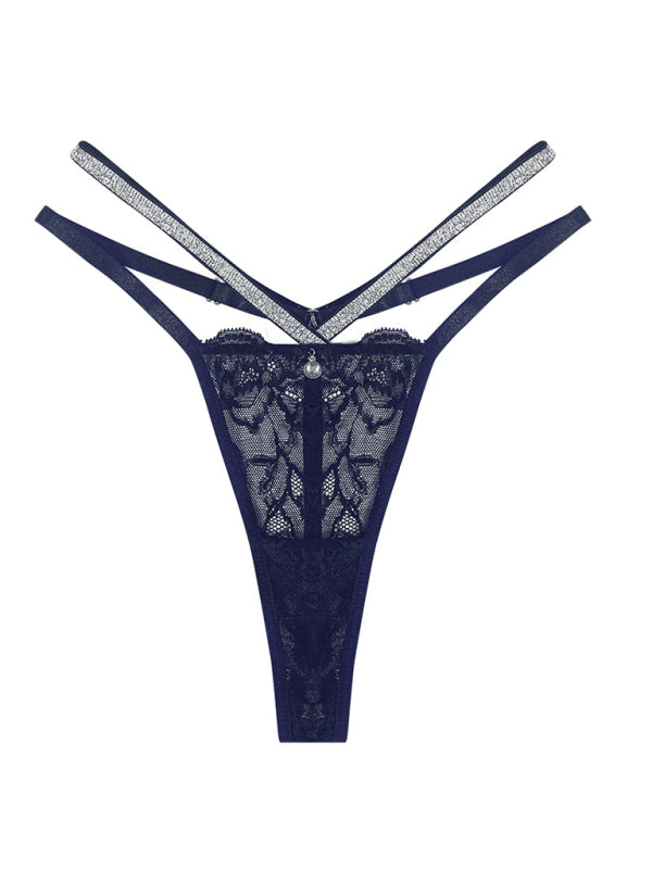 Panties- Lace Sparkle T-String Lingerie for Women- Blue- Pekosa Women Clothing