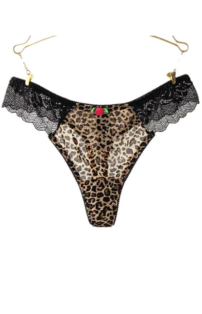 Panties- Women's Animal Print Lace G-String Panty- Leopard- Pekosa Women Clothing