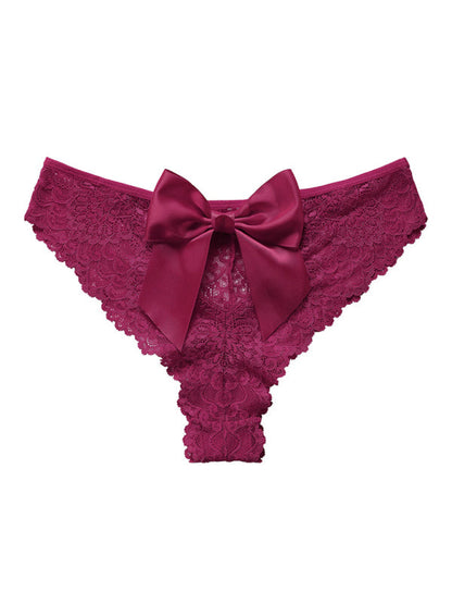 Panties- Women's Floral Lace Panty with Elegant Bow Back- Purple- Pekosa Women Clothing