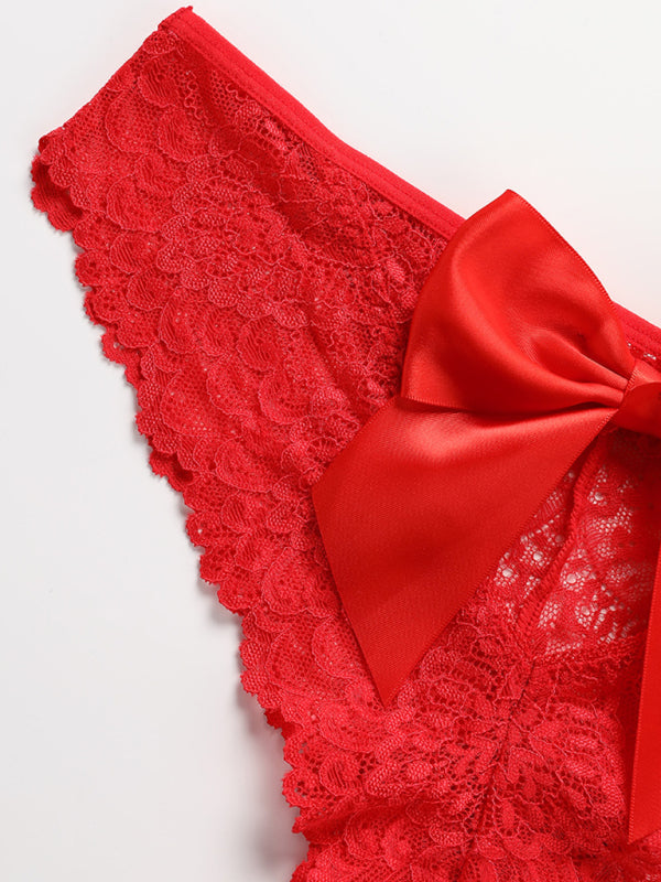 Panties- Women's Floral Lace Panty with Elegant Bow Back- - Pekosa Women Clothing