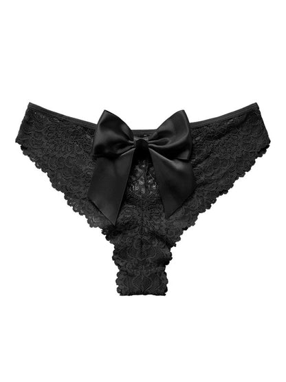 Panties- Women's Floral Lace Panty with Elegant Bow Back- Black- Pekosa Women Clothing