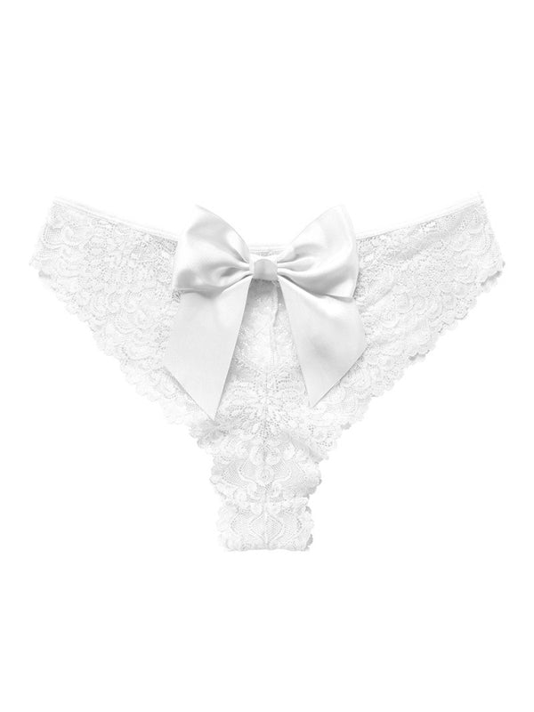 Panties- Women's Floral Lace Panty with Elegant Bow Back- White- Pekosa Women Clothing