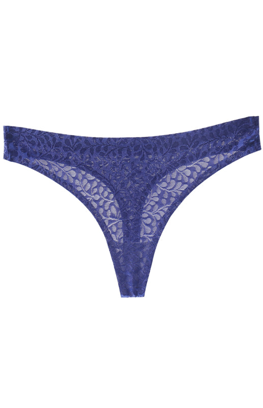 Panties- Women's Lace Panty Thong G-String- Purplish blue navy- Pekosa Women Clothing