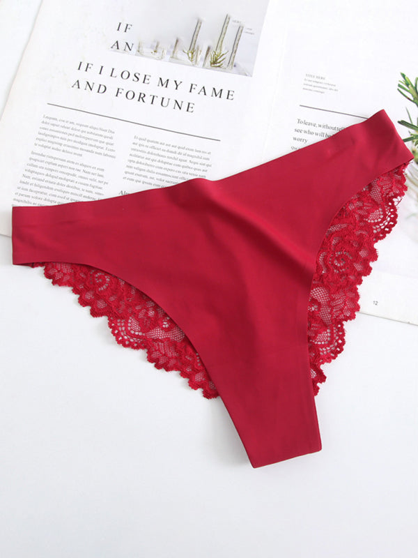 Panties- Women's Seamless Floral Lace Panty for Everyday- Red- Pekosa Women Clothing