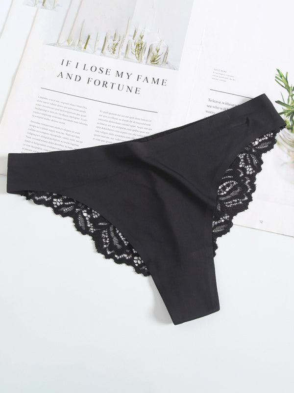 Panties- Women's Seamless Floral Lace Panty for Everyday- Black- Pekosa Women Clothing