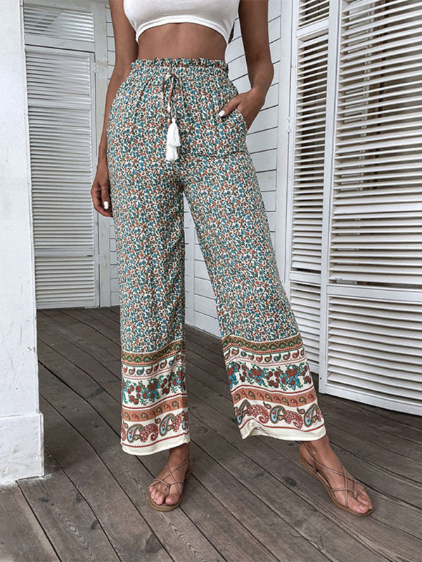 Pants- Boho Style Wide-Leg Trousers for Women - Perfect Pants for Any Occasion- Green- Pekosa Women Clothing