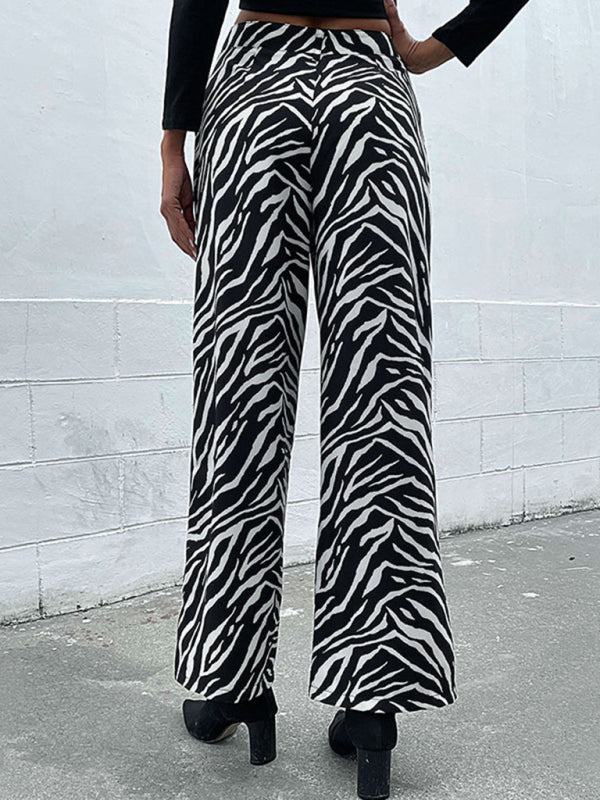 Pants- Elegant Zebra Print Wide-Leg Pants- - Pekosa Women Clothing