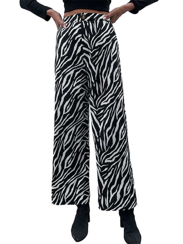 Pants- Elegant Zebra Print Wide-Leg Pants- - Pekosa Women Clothing