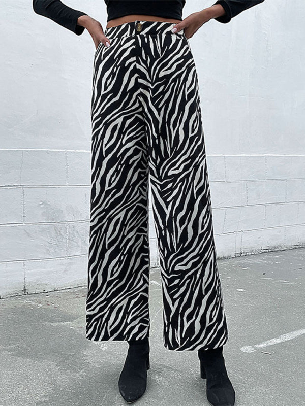 Pants- Elegant Zebra Print Wide-Leg Pants- - Pekosa Women Clothing