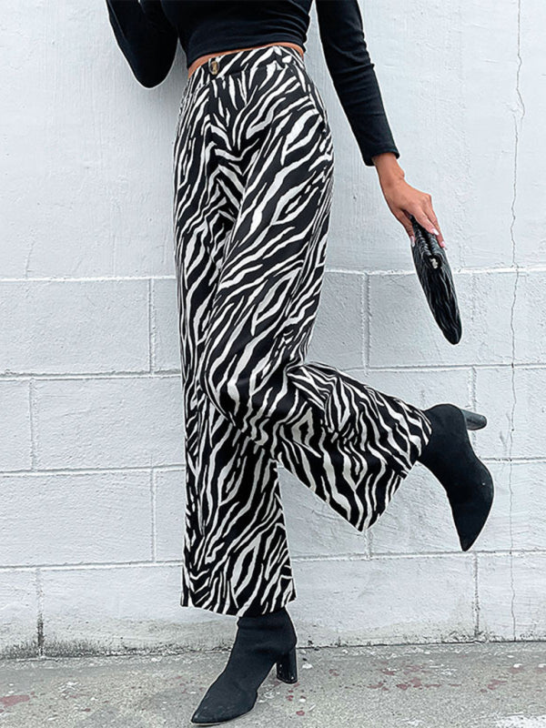 Pants- Elegant Zebra Print Wide-Leg Pants- - Pekosa Women Clothing