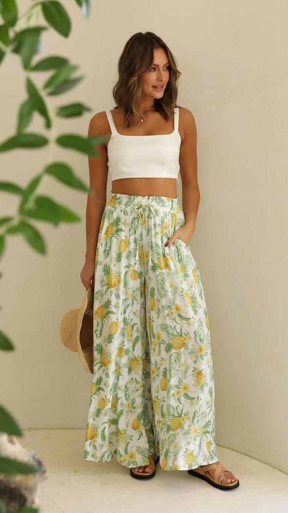 Pants- Floral Summer Tie-Waist Palazzo - Wide-Leg Pants- - Pekosa Women Clothing