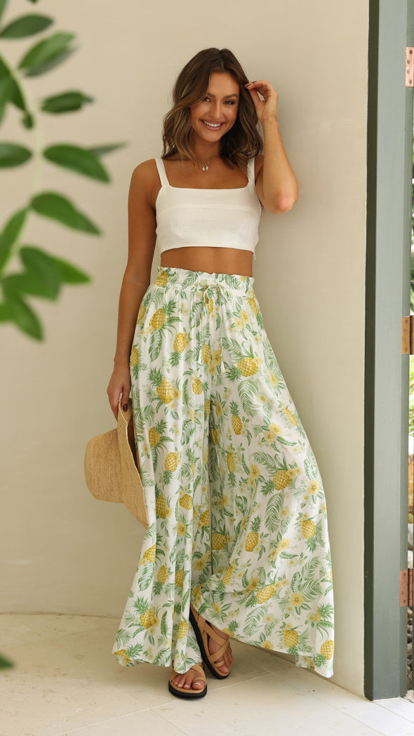 Pants- Floral Summer Tie-Waist Palazzo - Wide-Leg Pants- - Pekosa Women Clothing