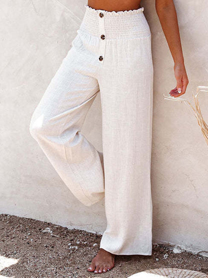 Pants- Pure Cotton and Linen Loose Wide-Leg Women's Trousers- - Pekosa Women Clothing